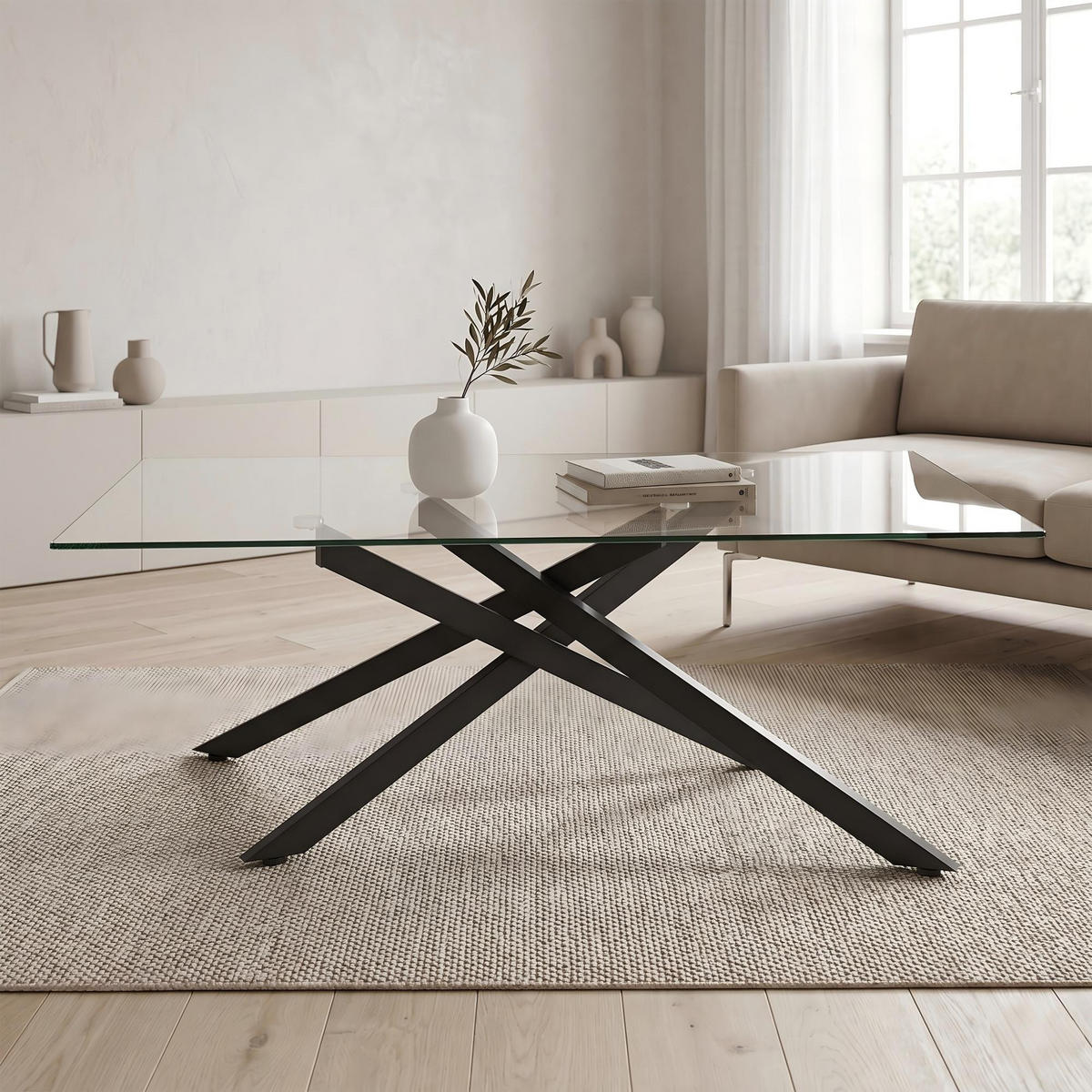 COUCHTISCH DE-37412 100 cm rechteckig mit Glasplatte Schwarz/Transparent - Schwarz, Metall (100/60/46cm) - ComfortXL