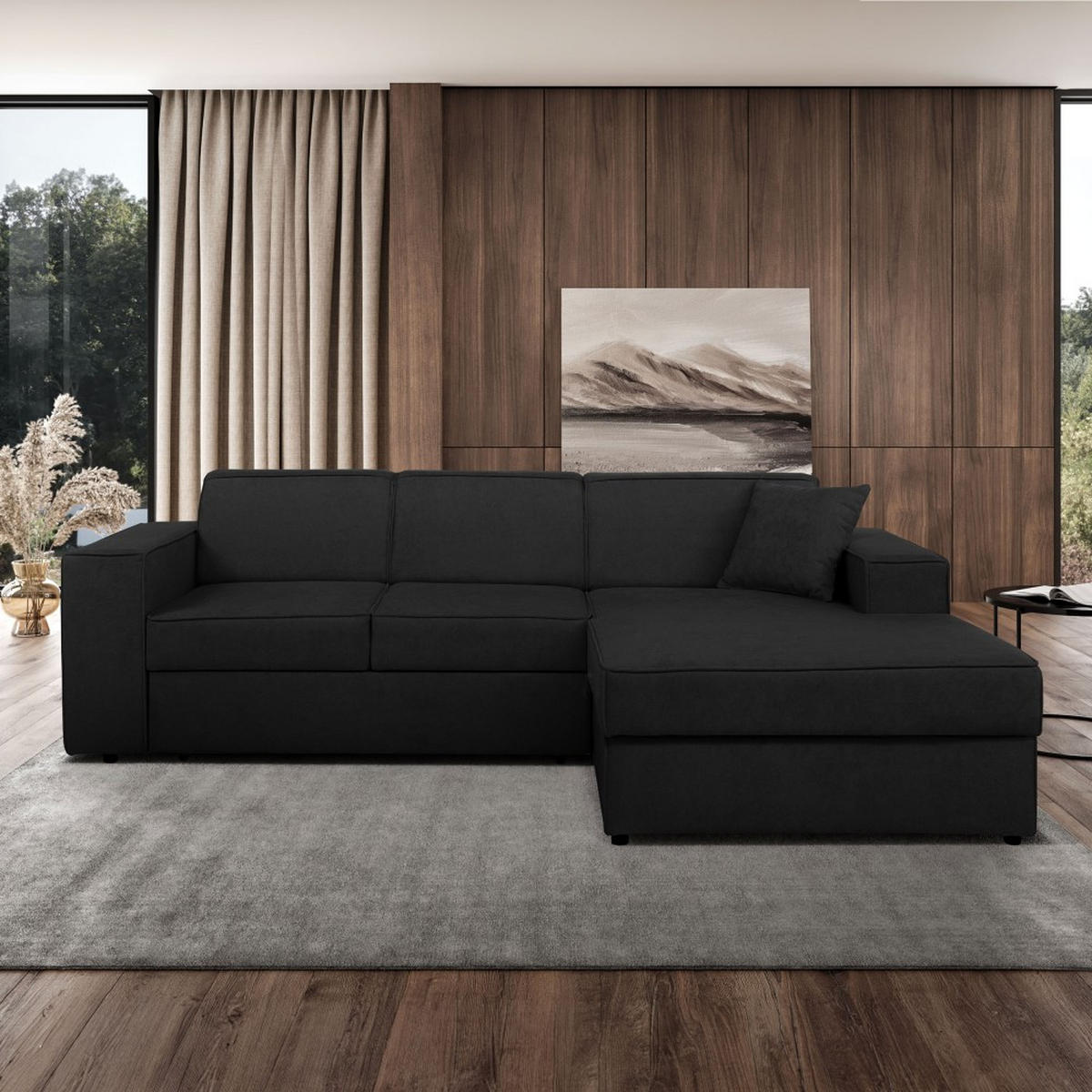 ECKSCHLAFSOFA mit Schlaffunktion Pedro L schwarz rechts - Schwarz, Kunststoff/Textil (267/160cm) - Beautysofa
