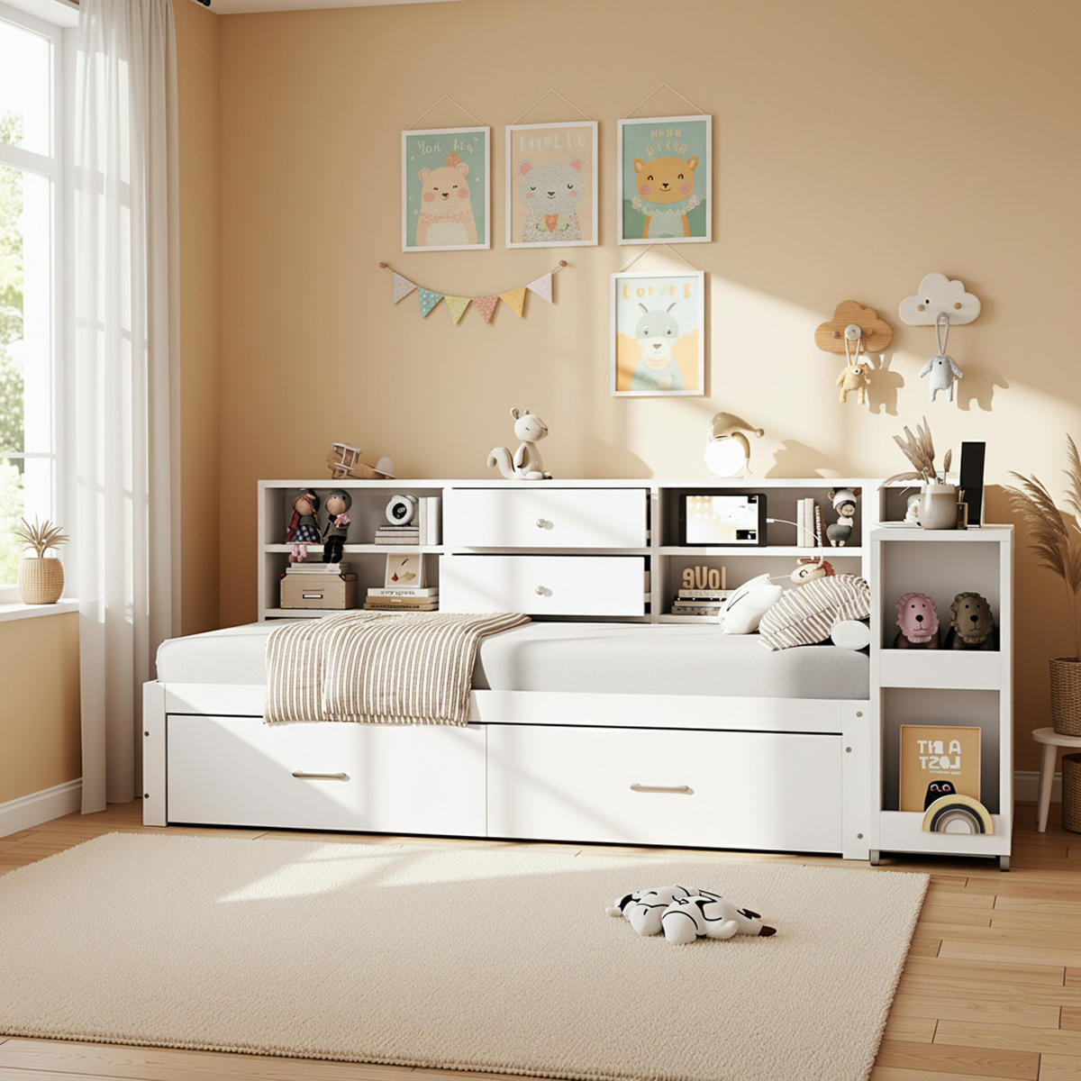 MULTIFUNKTIONSBETT 90x200 mit ausziehbarem Schreibtisch - Weiß, Holzwerkstoff (90/200cm) - Urban Meuble