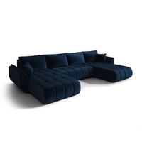 WOHNLANDSCHAFT SYDNEY PREMIUM U-Form dunkelblau Velours Monolith 77 - Schlaffunktion, Bettkasten - Dunkelblau, Textil (385/85/175cm) - Cornero