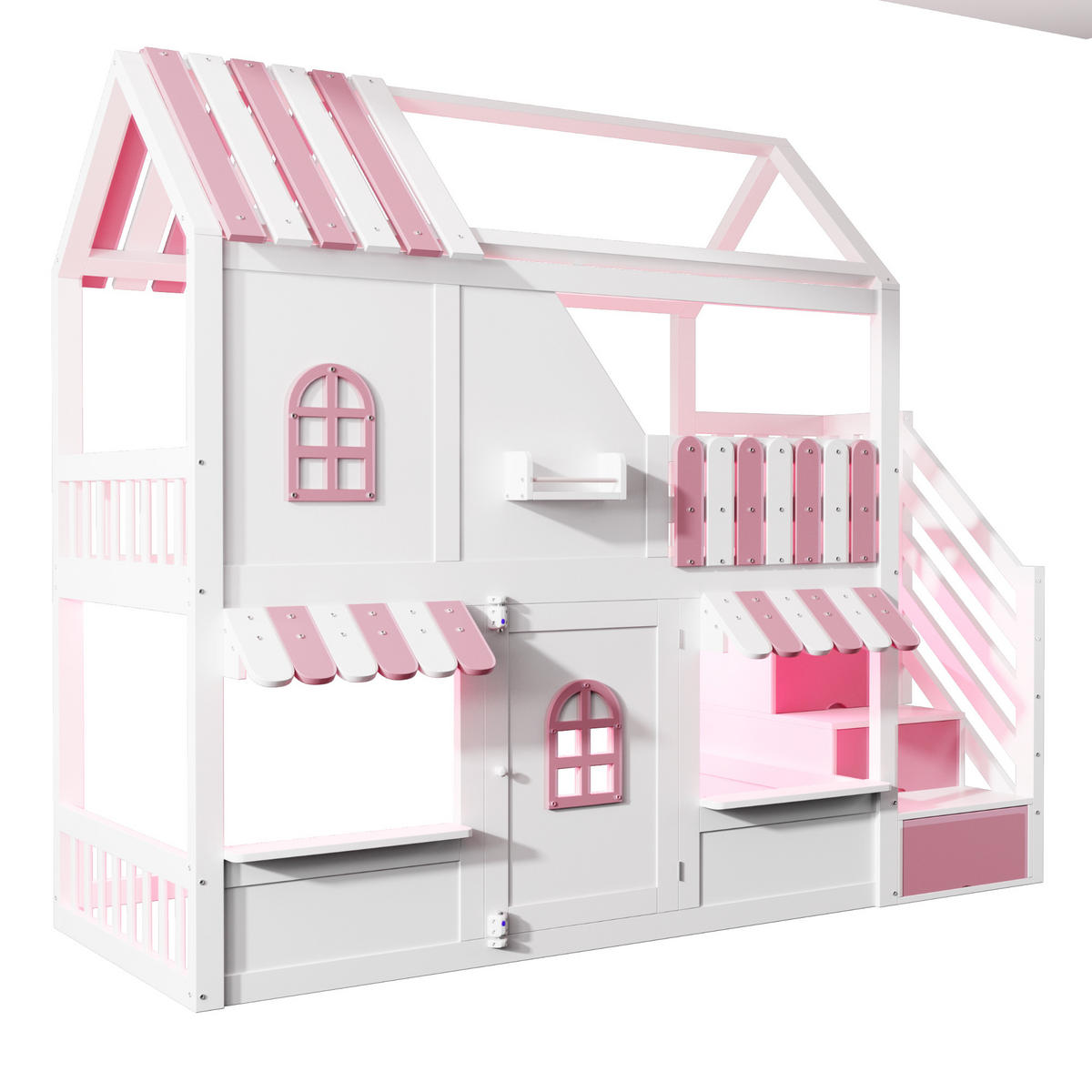 ETAGENBETT Hausdesign Weiß Rosa - Pink, Holz (90/200cm) - ComfortXL