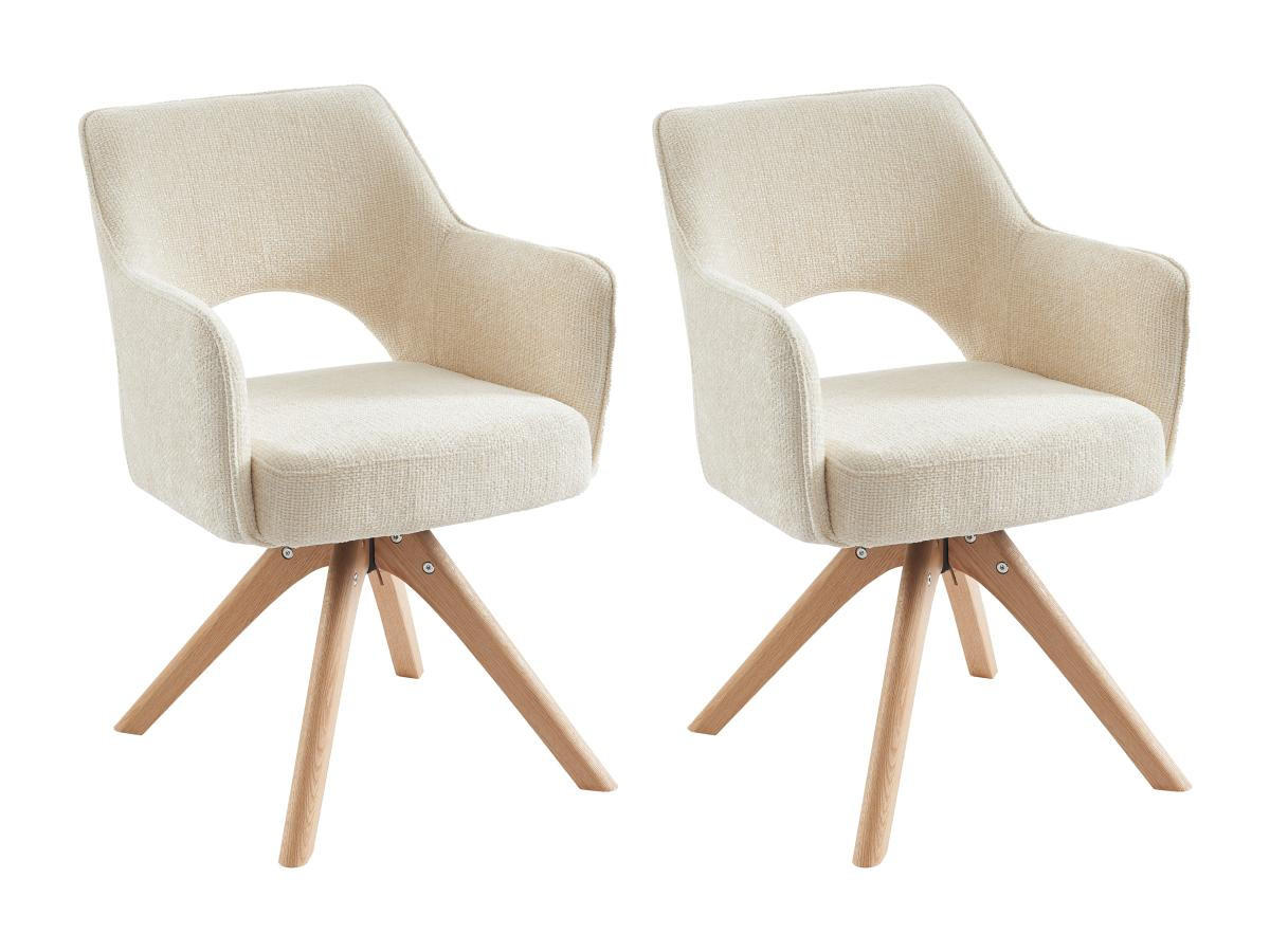 BÜROSTUHL Drehstuhl mit Armlehnen 2er-Set - Stoff & Eiche - Cremefarben - KONYA - Creme, Textil (61.5/79.5/57cm) - Vente-Unique