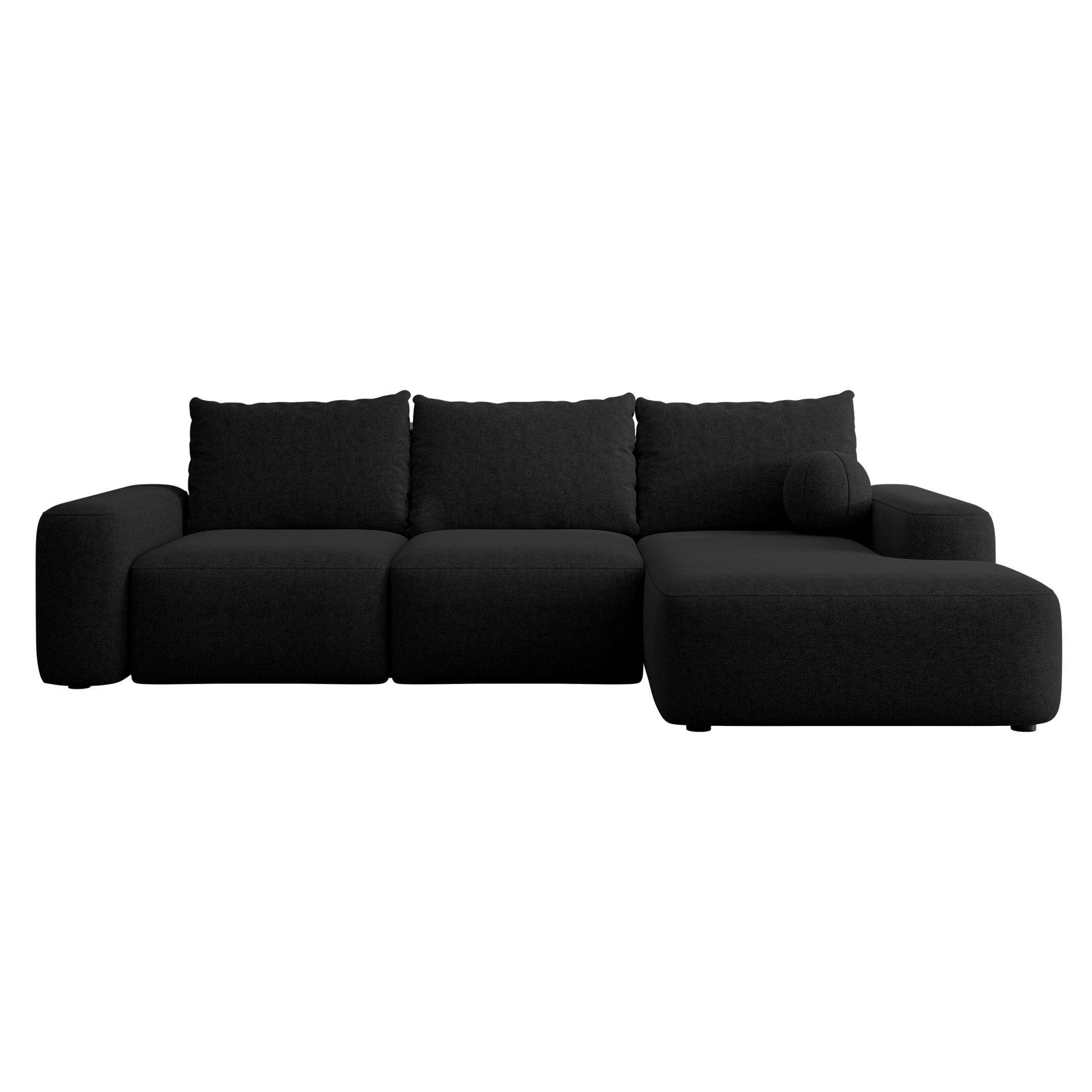 ECKSOFA Carnos mit Ballkissen, Schwarz Chenille, rechtsseitig - Schwarz, Kunststoff/Textil (264/162cm) - Selsey