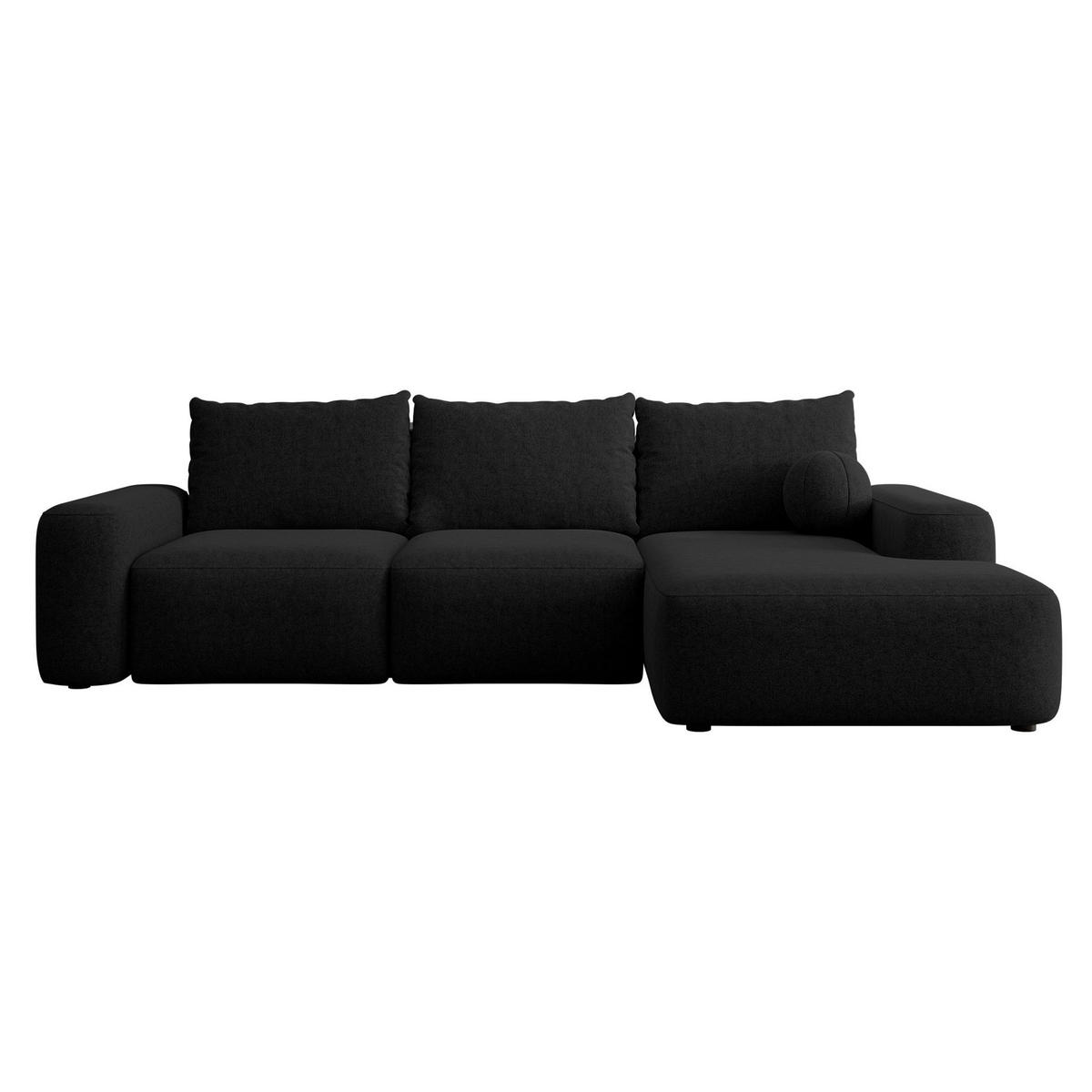 ECKSOFA Carnos mit Ballkissen, Schwarz Chenille, rechtsseitig - Schwarz, Kunststoff/Textil (264/162cm) - Selsey