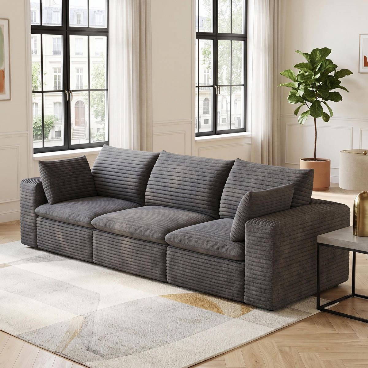 POHOVKA Tmavě šedá z manšestru, 260 cm, modulární - tmavě šedá, textil (260/60/90cm) - Urban Meuble