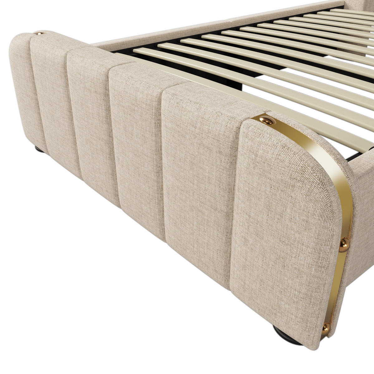 POLSTERBETT 90/200 cm Beige aus Leinen mit Stauraum und USB-C - Beige, Textil (90/200cm) - OKMYHOME