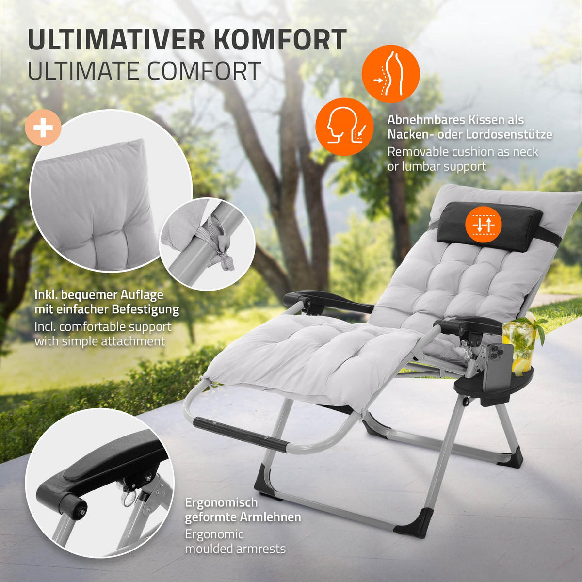 SONNENLIEGE grau - Grau, Metall (65/112/82cm) - Hauki