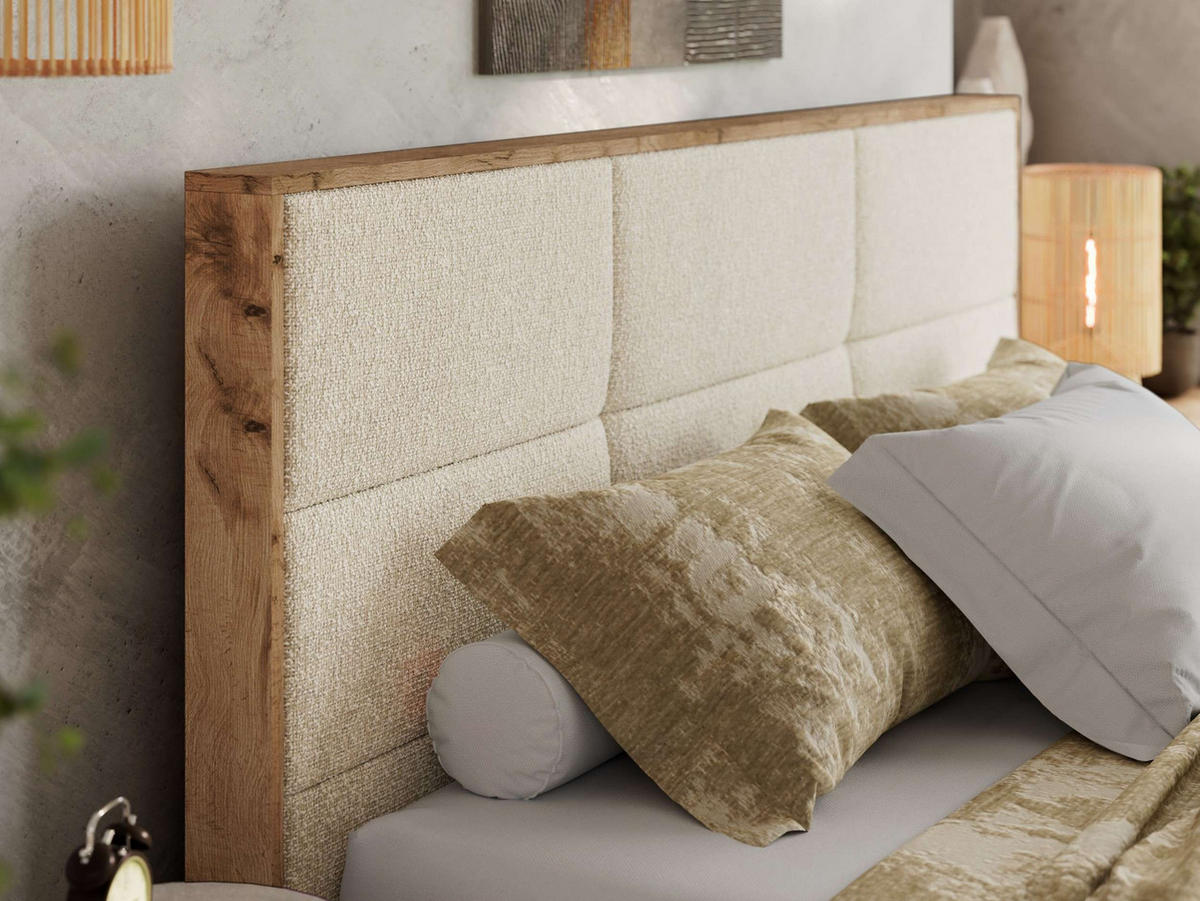 POLSTERBETT LERIO CLASSIC 180/200 - Creme Strukture - Schaum-Matratze - Creme, Textil (180/200cm) - MKS