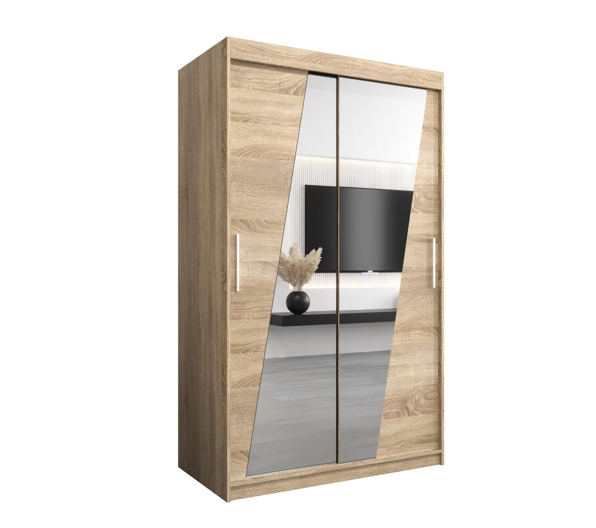 SCHWEBETÜRENSCHRANK 200/120/62 2-türig - Silberfarben/Sonoma Eiche, Holz/Kunststoff (120/200/62cm) - MÖBEL KRYSPOL