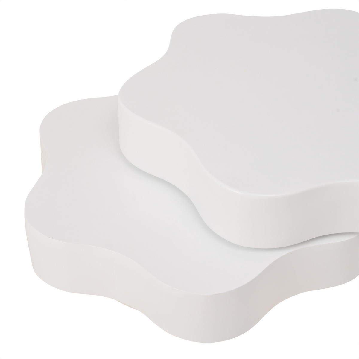 COUCHTISCH in Cremeweiß Blumenform-Wohnzimmertisch mit 360° drehbarer Tischplatte für Wohnzimmer, B74.8/T67.5/H31cm - Weiß, Holzwerkstoff (67.5/74.8/31cm) - STILVORA