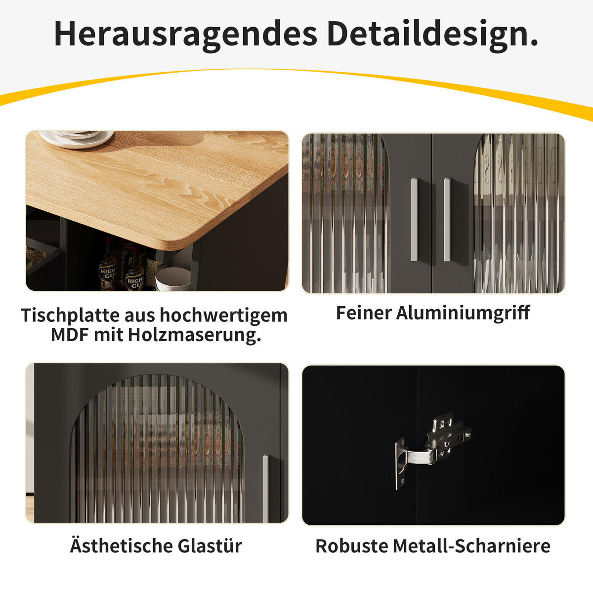 KÜCHENINSEL Klapptisch Rollbar 120x70x79.5cm Schwarz mit Arbeitsplatte & Stauraum - Schwarz, Holzwerkstoff (120/79.5/70cm) - Modfu