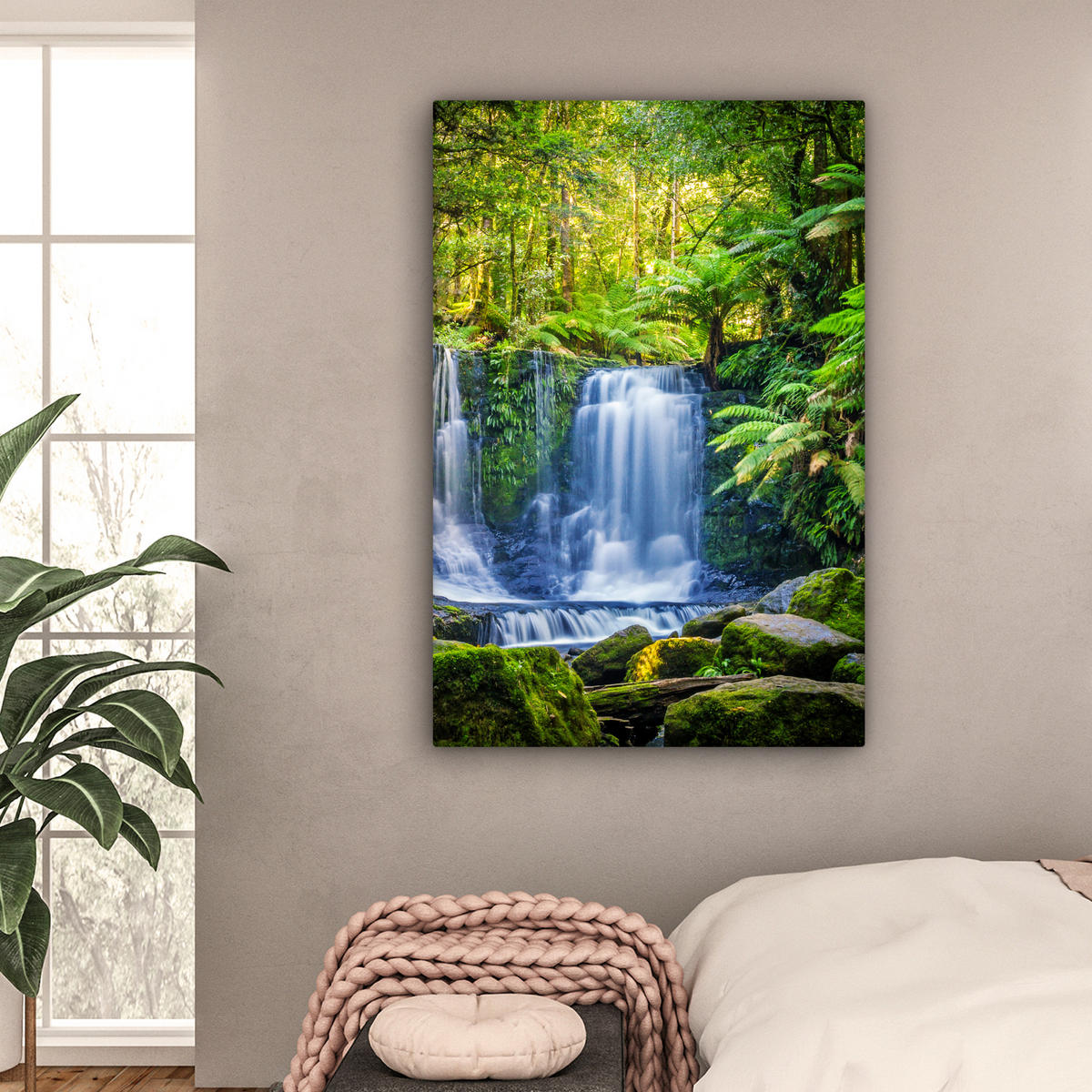 LEINWANDBILD Dschungel - Wasserfall - Australien - Pflanzen - Natur 80x120 cm - Dunkelgrün, Textil (80/120cm) - MuchoWow