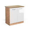 SPÜLENUNTERSCHRANK R-Line Weiß Hochglanz 80 cm, AP Eiche - Weiß Hochglanz/Eiche Wotan, Holzwerkstoff (80/81.6/60cm) - Vicco