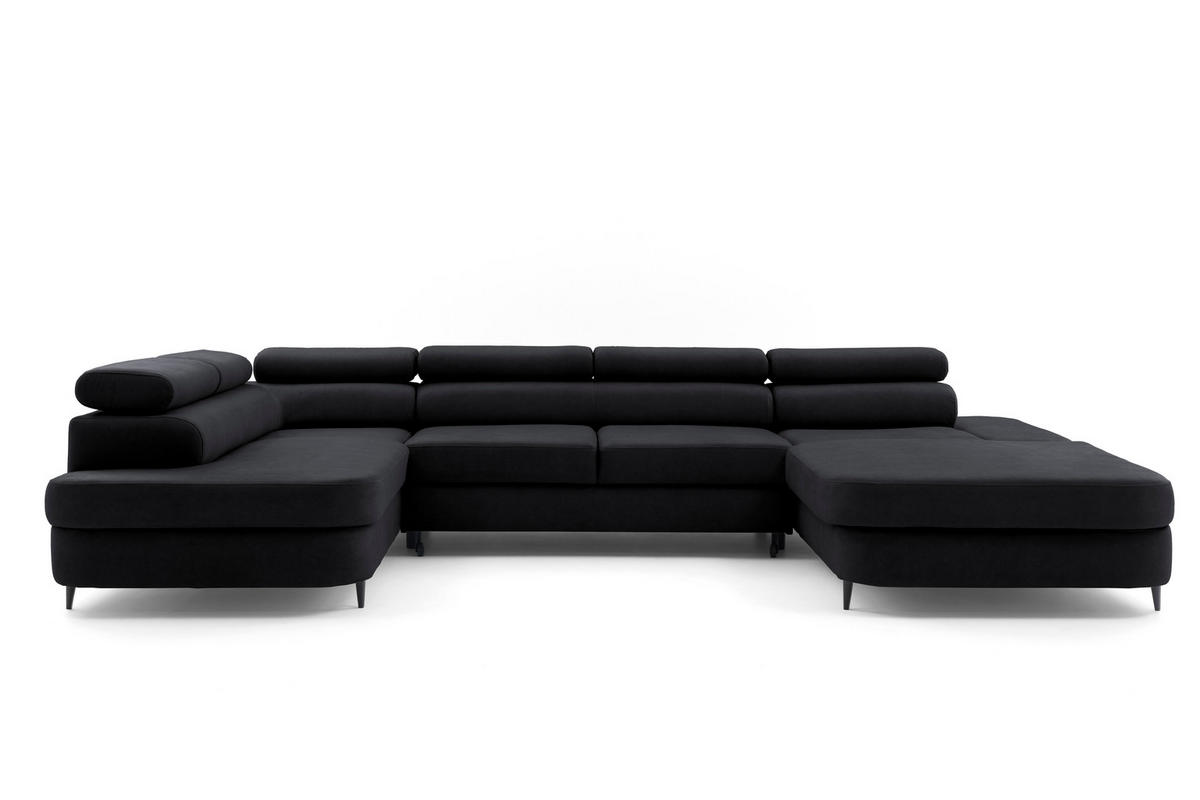 ECKSOFA U-Form PRIAM U Rechts mit Schlaffunktion 126x270 Velours Schwarz - Schwarz, Holz/Textil (203/91/350cm) - Muffo