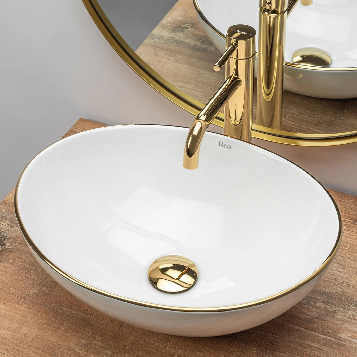 AUFSATZWASCHBECKEN Rea Sofia Gold Edge - Goldfarben, Keramik (34.5/15/41cm) - REA