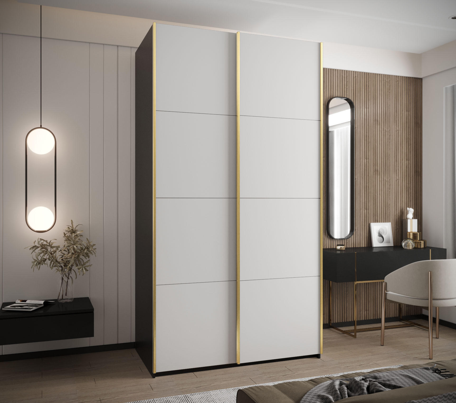 SCHWEBETÜRENSCHRANK 245,5/140/64 2-türig - Goldfarben/Schwarz, Holz/Metall (140/245/64cm) - Abiks Möbel