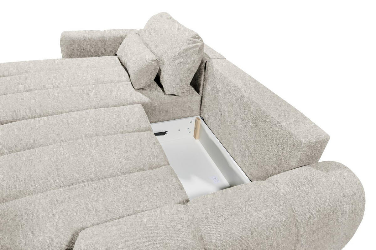 ECKSCHLAFSOFA mit Schlaffunktion und Bettkasten, beidseitig montierbar - Beige/Hellgrau, Holz/Kunststoff (260/192cm) - ed exciting design