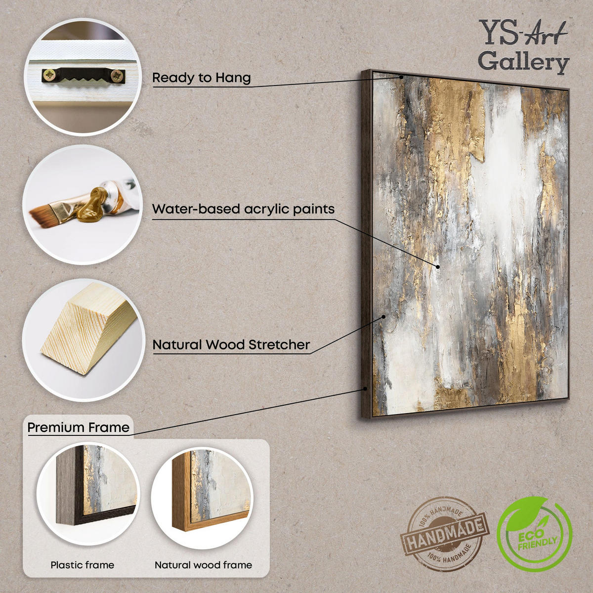 GEMÄLDE Sanfter Zeitfluss II Schattenfugenrahmen Gold 180x120 cm - Goldfarben, Holz (180/120cm) - YS-art gallery