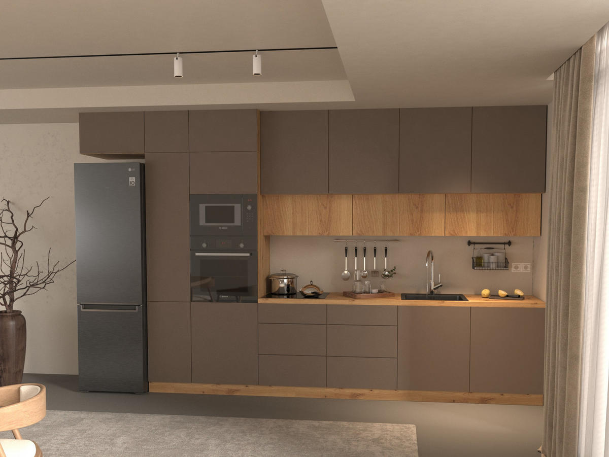 KÜCHENZEILE 400 - Langen KL4-M400 in Beige / Artisan Eiche - Beige/Eiche Artisan, Holz (400/248/58cm)