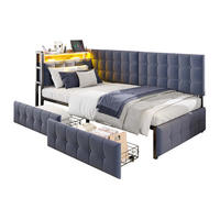 POLSTERBETT 90/200 cm Grau aus Stoff mit 2 Schubladen - Grau, Textil (90/200cm) - OKMYHOME