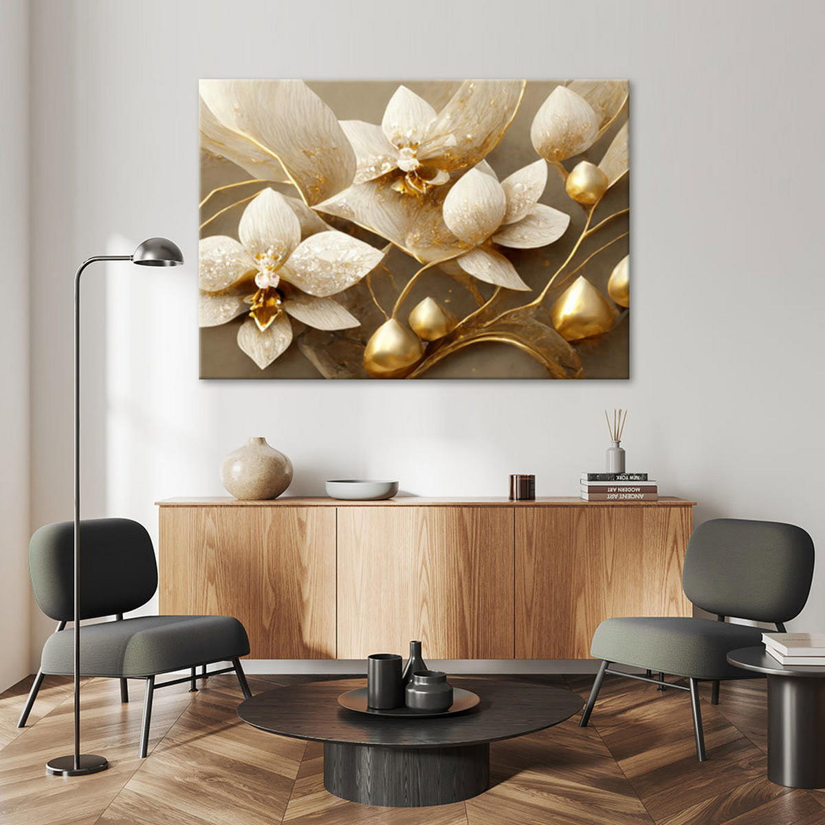 KUNSTDRUCK Gold 90/60 cm - Goldfarben, Textil (90/60cm) - KUNSTLOFT