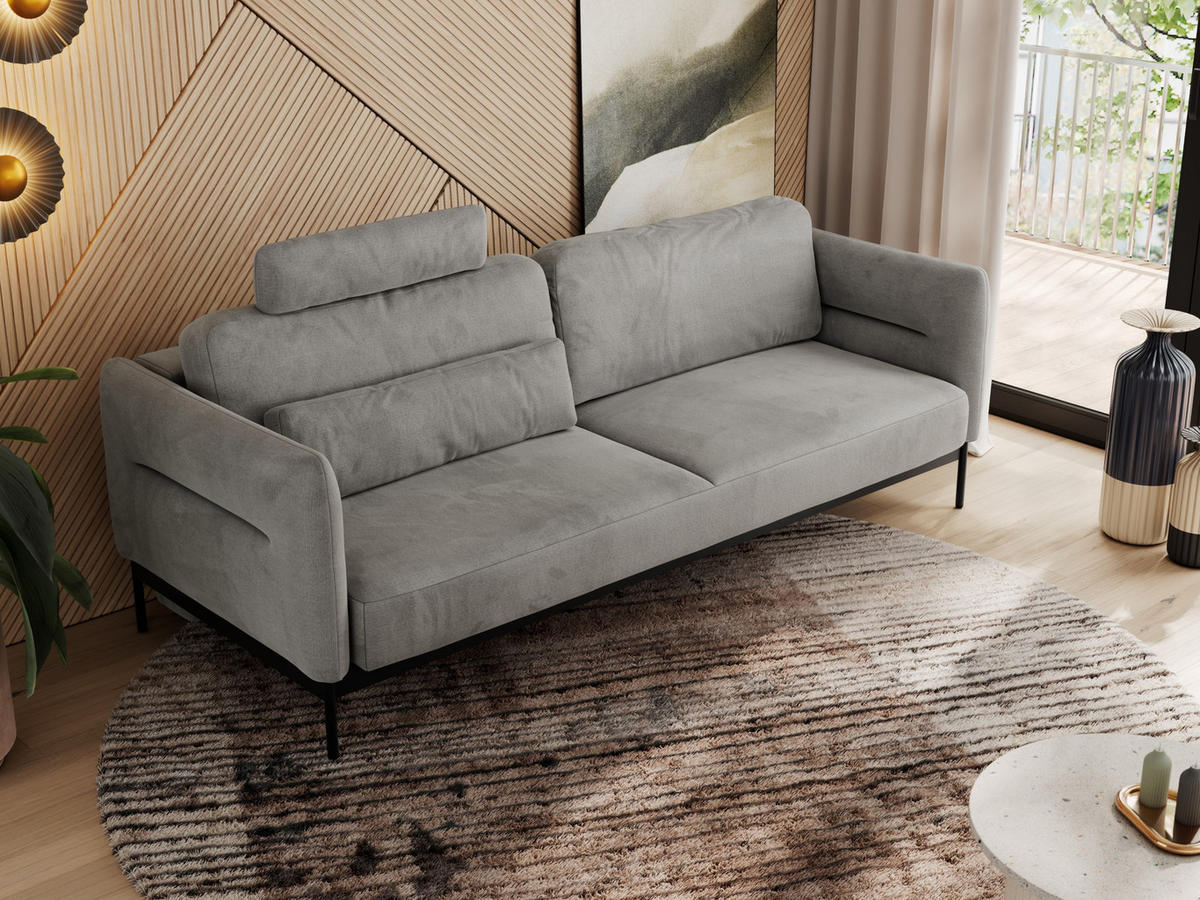 SOFA SALENTO Hellgrau Velvet - Hellgrau/Schwarz, Textil/Metall (221/82/101cm) - MKS
