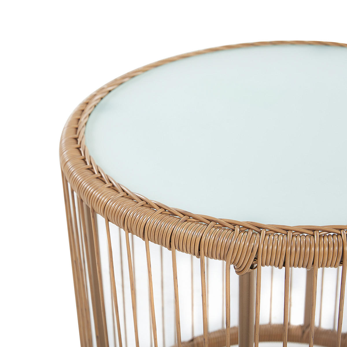 BALKONSET 2-Sitzer Rattan natürlich Auflagen hellgrau Labico - Beige/Schwarz, Kunststoff - Beliani