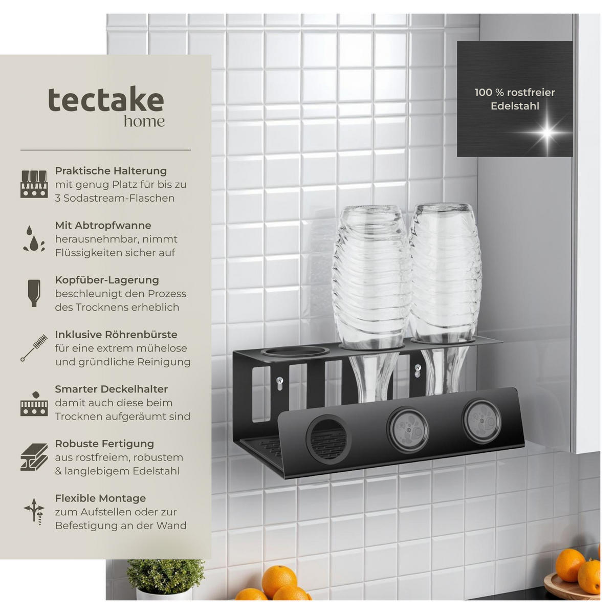 SODA-FLASCHENHALTER Triso,30 x 15,5 x 11,5 cm,schwarz - Schwarz, Metall (30/11.5/15.5cm) - tectake