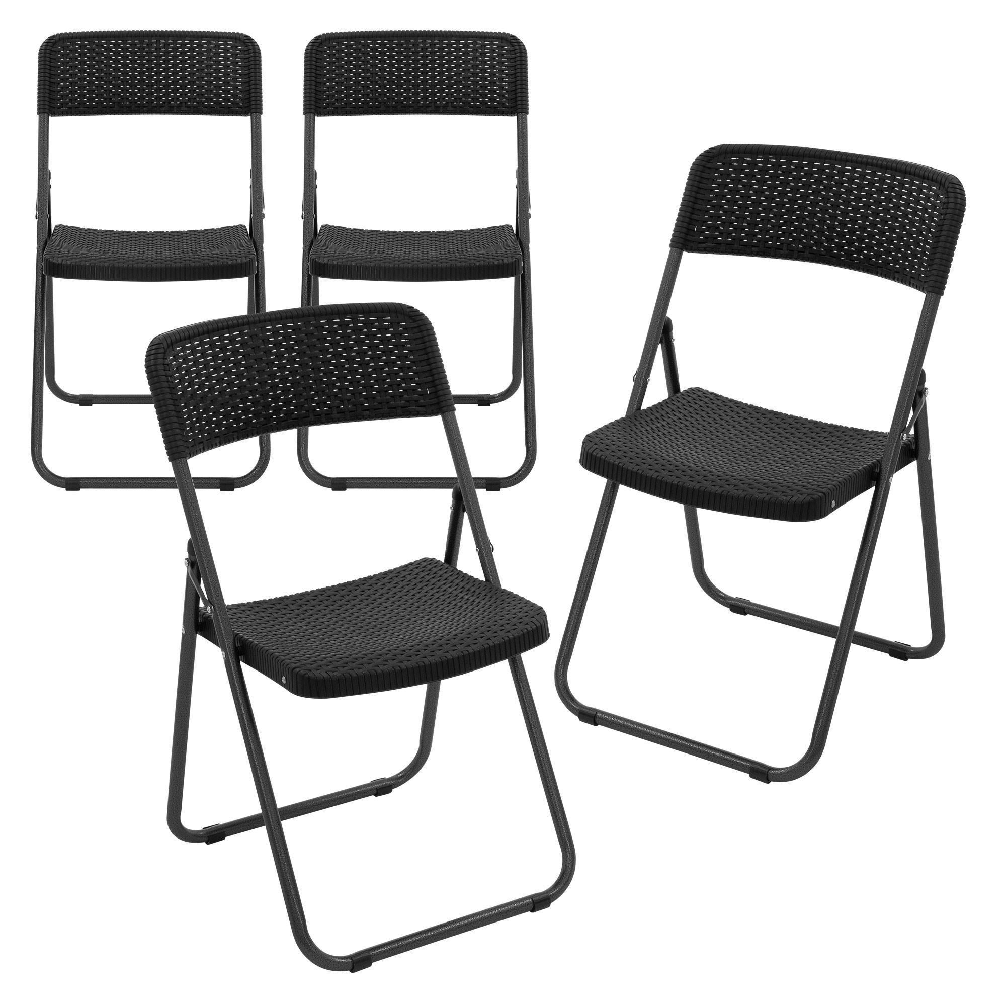 KLAPPSTUHL 4er Set Rattan-Optik Schwarz Kunststoff Metall - Dunkelgrau, Metall (51/82/46cm) - ECD-Germany