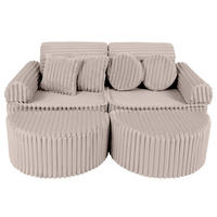 KINDERSOFA Pocket Max modular 12-tlg. aus Plüschcord in Kieselbeige - Trüffeleichefarben, Textil (120/25/60cm) - MeowBaby