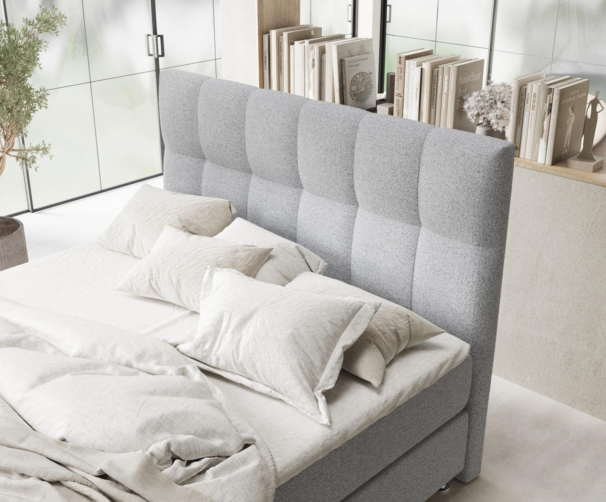 BOXSPRINGBETT Elisio Hellgrau 200/200 cm mit Latex-Topper - Silberfarben/Hellgrau, Holz/Holzwerkstoff (200/200cm) - Maison de Reve
