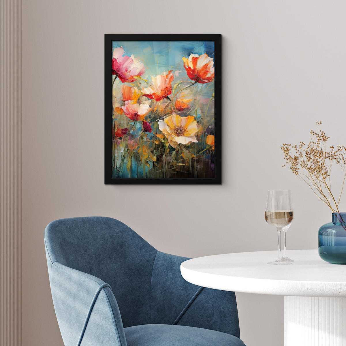 GERAHMTES BILD Blumen - Aquarell - Kunst - Botanisch - Natur 30x40 cm - Orange, Papier (30/40cm) - MuchoWow