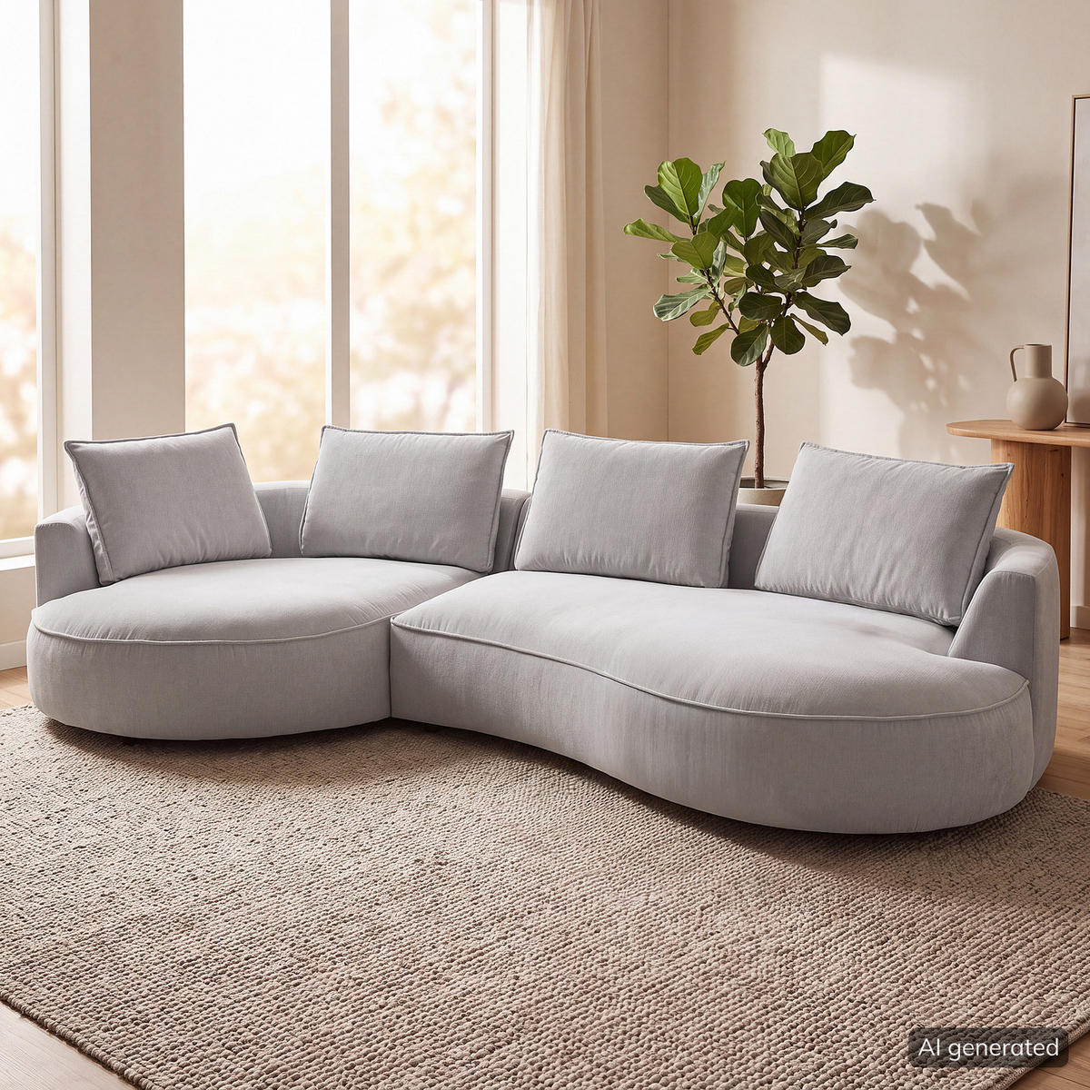 BIGSOFA - Hellgrau, Kunststoff/Textil (322/82/154cm) - home24