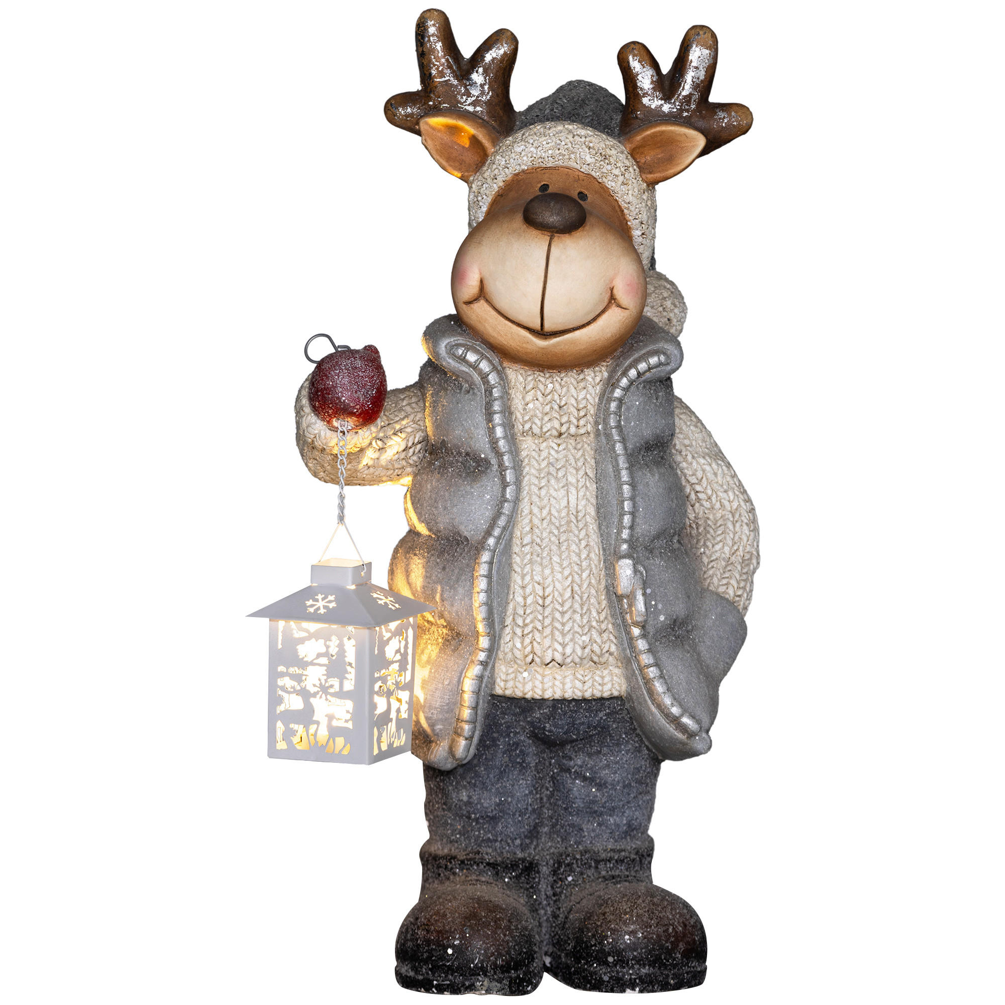WEIHNACHTSDEKO Figur 52 cm Rentier mit Laterne Weihnachtsfigur mit LED-Licht - Multicolor, Metall (19.5/52/25.5cm) - HOMCOM