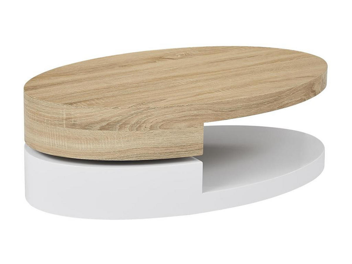 COUCHTISCH mit drehbarer Tischplatte - MDF - Naturfarben & Weiß - VITALY - Naturfarben, Holz (100/60/33cm) - Vente-Unique
