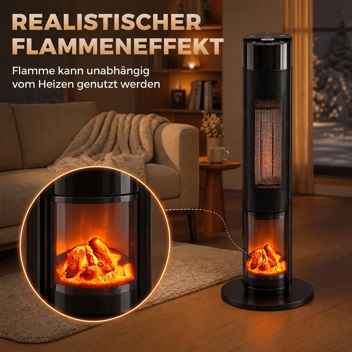 STANDHEIZER ABS Keramik Schwarz - Schwarz, Kunststoff (30.5/86/30.5cm) - HOMCOM