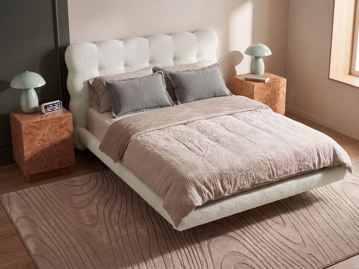POSTELJA z letvenim dnom 140/200 bouclé kremasto bela Soulisse - krem, tekstil (140/200cm) - Beliani