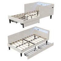 POLSTERBETT 90x200 cm mit 2 Schubladen, LED-Kopfteil und Stauraum, USB- und Typ-C-Ladefunktion, Lattenrost, Samtstoff - Beige - Beige, Holzwerkstoff (90/200cm) - Brevoria