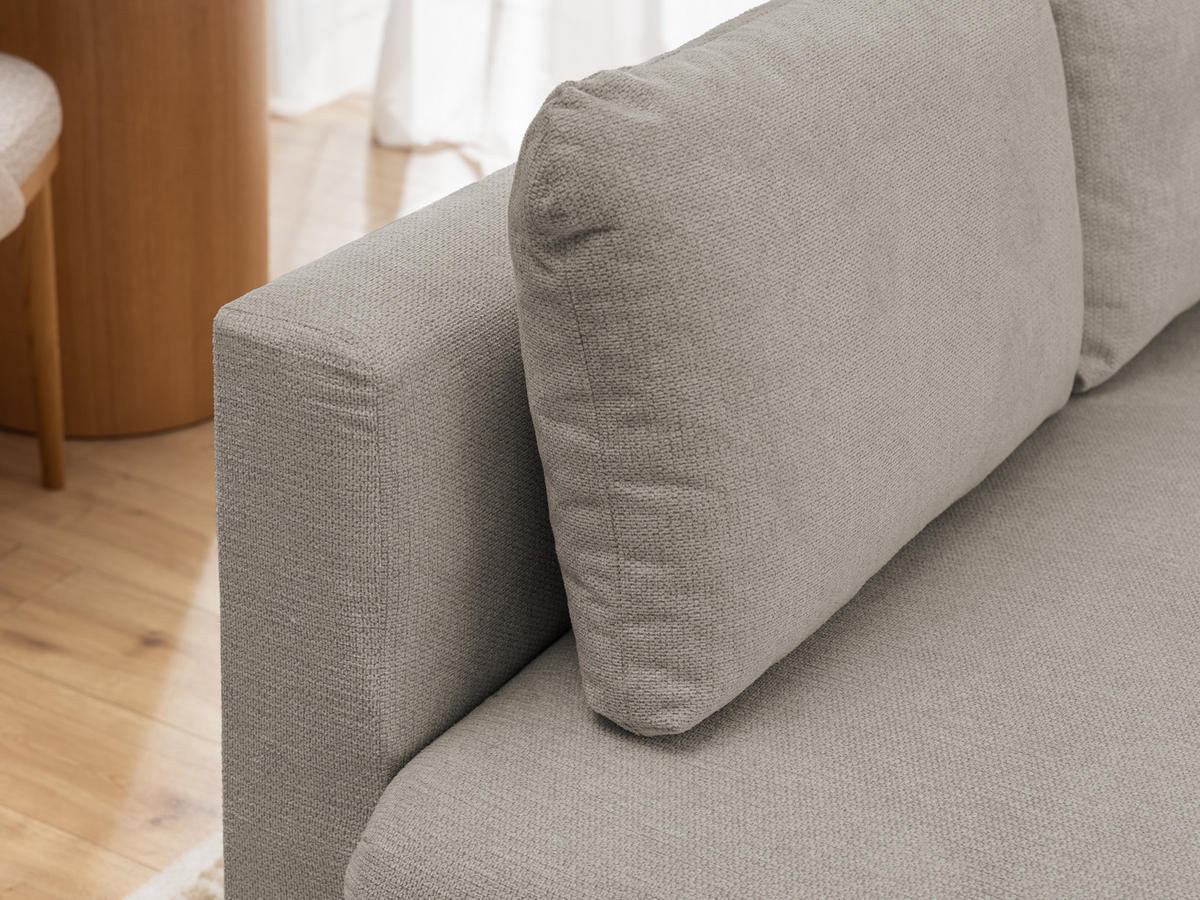 ECKSOFA inkl. Hocker Cardea mit Schlaffunktion in Bubble-Optik aus weichem Taupe Strukturstoff und hohem Sitzkomfort - Ottomane links - Taupe/Schwarz, Holz/Textil (170/230cm) - S-Style Möbel