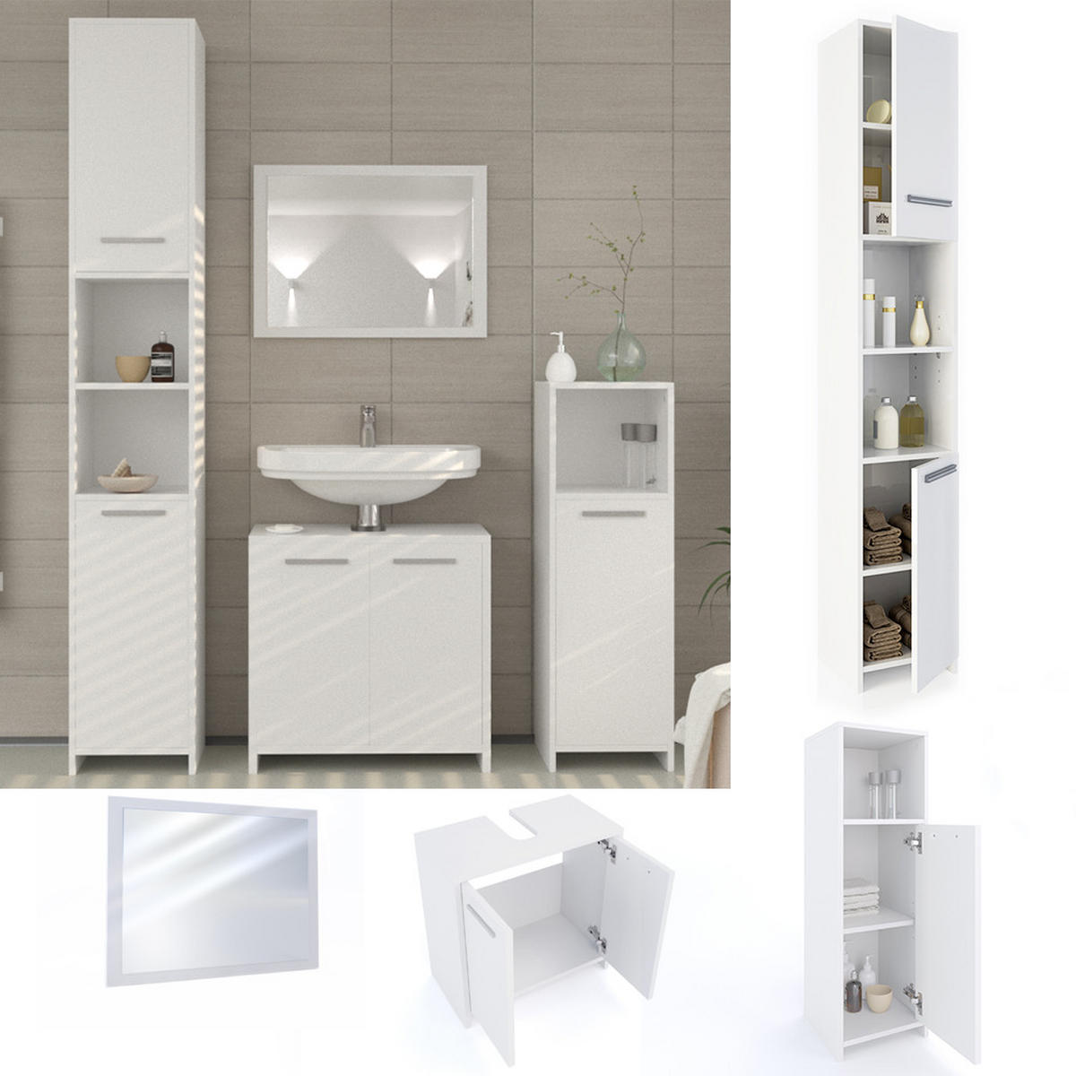 BADMÖBEL-SET Kiko Weiß 4 Teile - Weiß, Holzwerkstoff (58/60/33cm) - Vicco