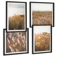 BILDER SET 4er Set - 50x50 cm & 40x60 cm Schwarzer Rahmen - Sommerwiesenblumen Sonnenuntergang - Schwarz, Kunststoff (50/50cm) - TULUP
