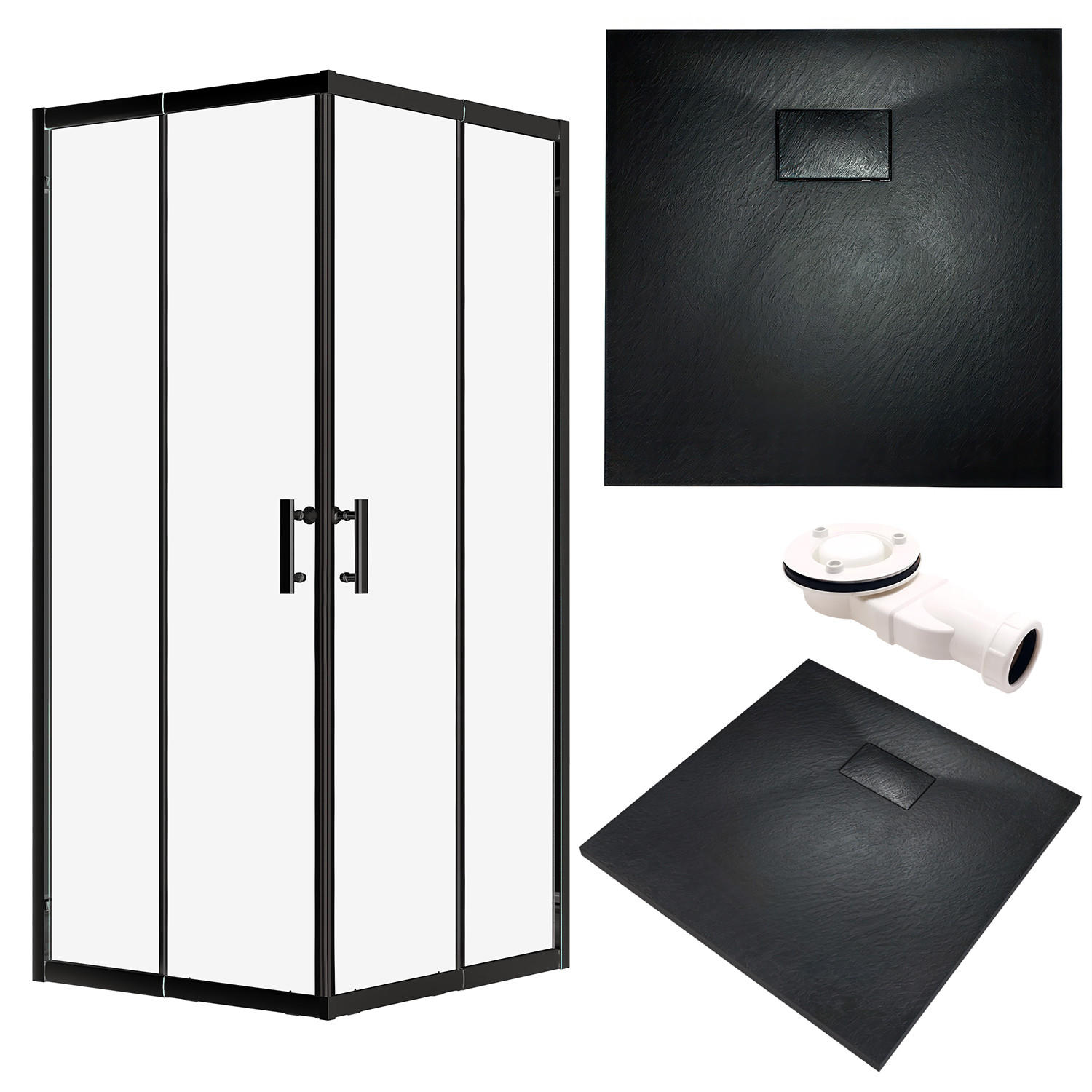 DUSCHSET Hela Vidar Schwarz/Transparent, 2-teilig, quadratisch, 80/80/193 cm - Schwarz, Glas (80/80/193cm) - bad land