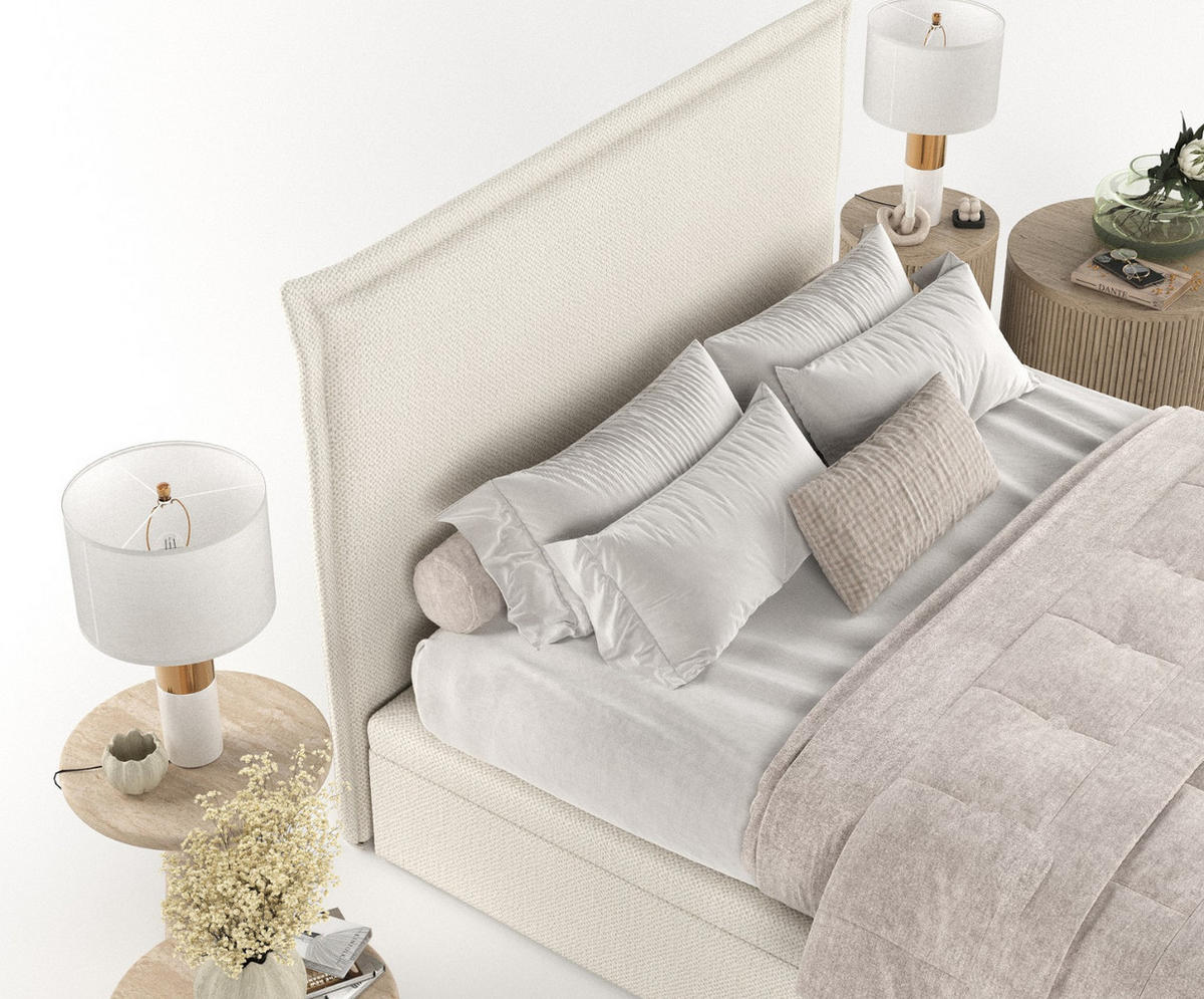 POLSTERBETT Eliot mit Stauraum 120/200 cm Hellbeige im Alta Stoff - Sandfarben/Schwarz, Holz/Holzwerkstoff (120/200cm) - AltaBeds