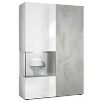 VITRINE Morena Tür und Einsatz in Beton Oxid Optik - Hellgrau, Holzwerkstoff (91.5/136.5/37cm) - Vladon