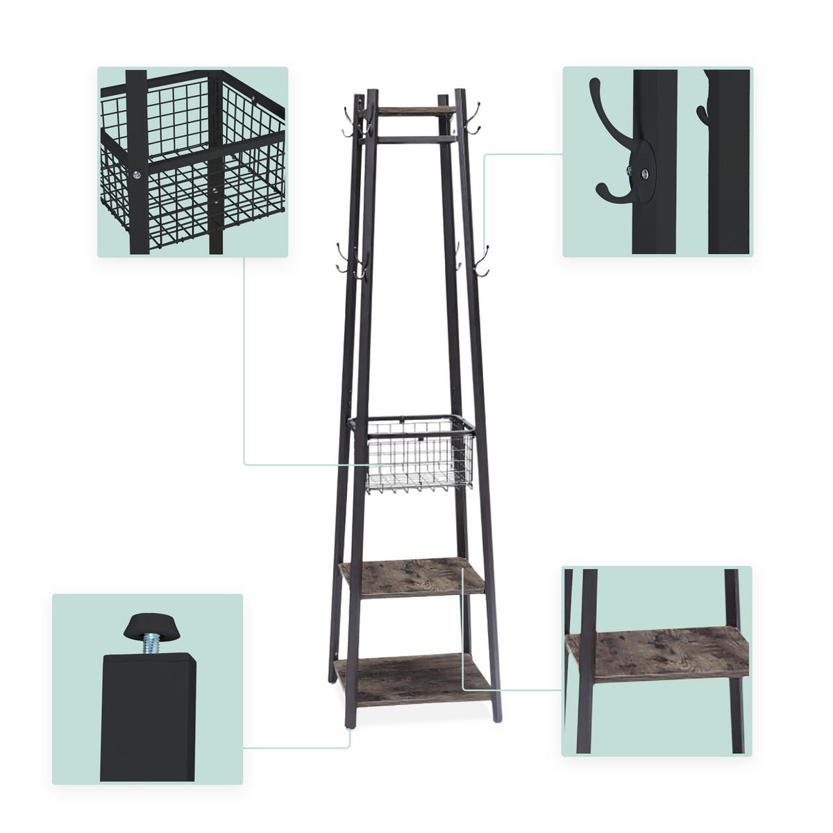 GARDEROBENSTÄNDER - Dunkelbraun, Holzwerkstoff/Metall (43/181/43cm) - Relaxdays