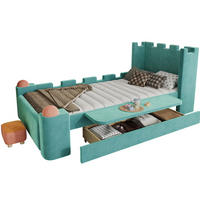 KINDER-POLSTERBETT 90x200 cm in Blaugrün mit Schublade und klappbarer Ablage - Blau, Holz (90/200cm) - IVMEU