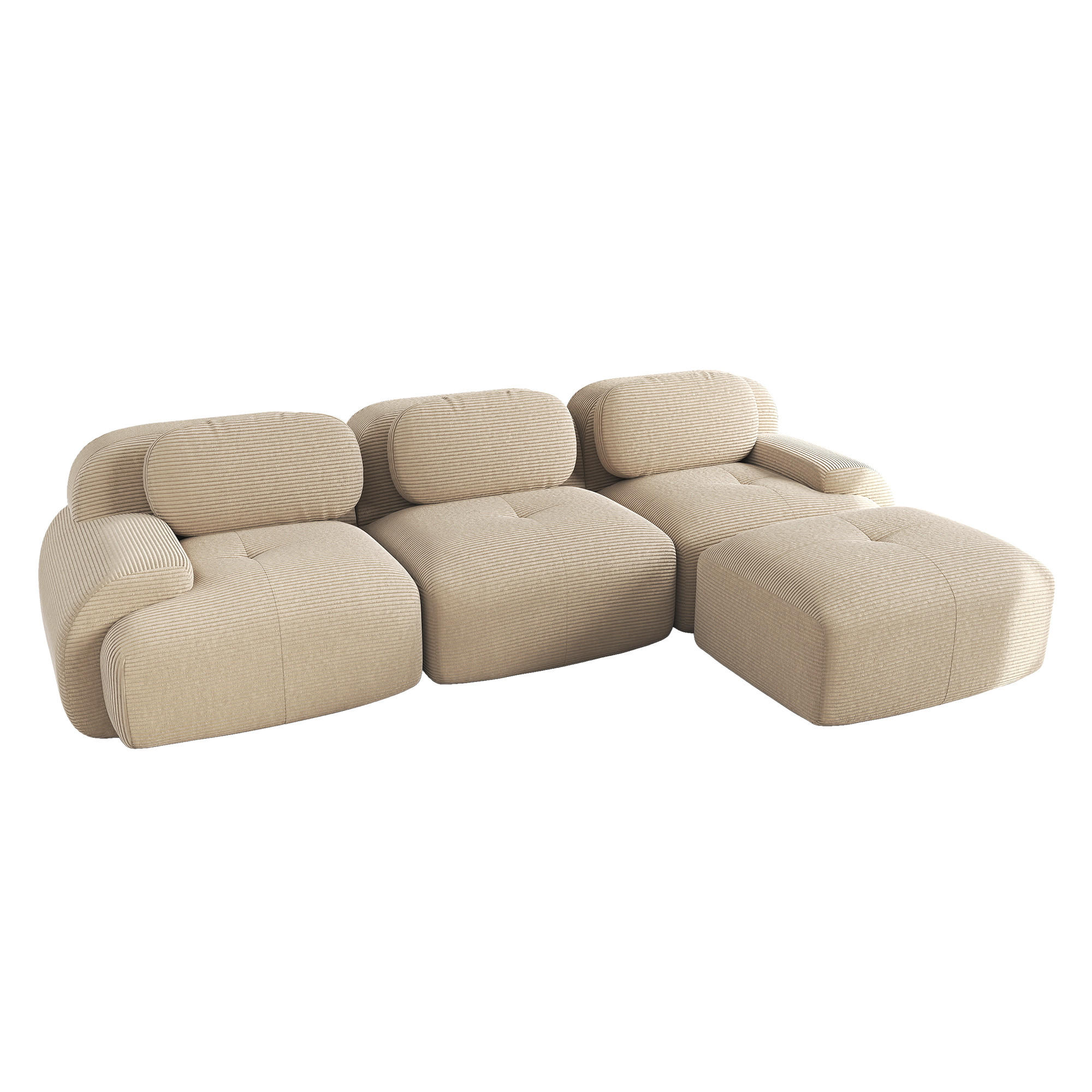 ECKSOFA 3-Sitzer in Premium-Cord Montagefrei & Rutschfest - Beige, Textil (298/178cm) - Urban Meuble