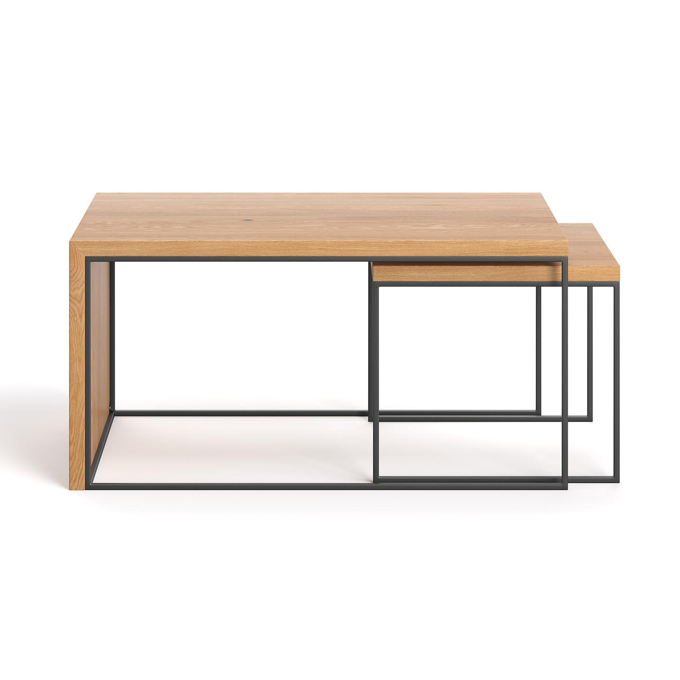 COUCHTISCH Mate -Set aus massivem Eichenholz - Eichefarben/Schwarz, Holz/Metall (100/60/50cm) - Danzz