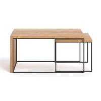 COUCHTISCH Mate -Set aus massivem Eichenholz - Eichefarben/Schwarz, Holz/Metall (100/60/50cm) - Danzz