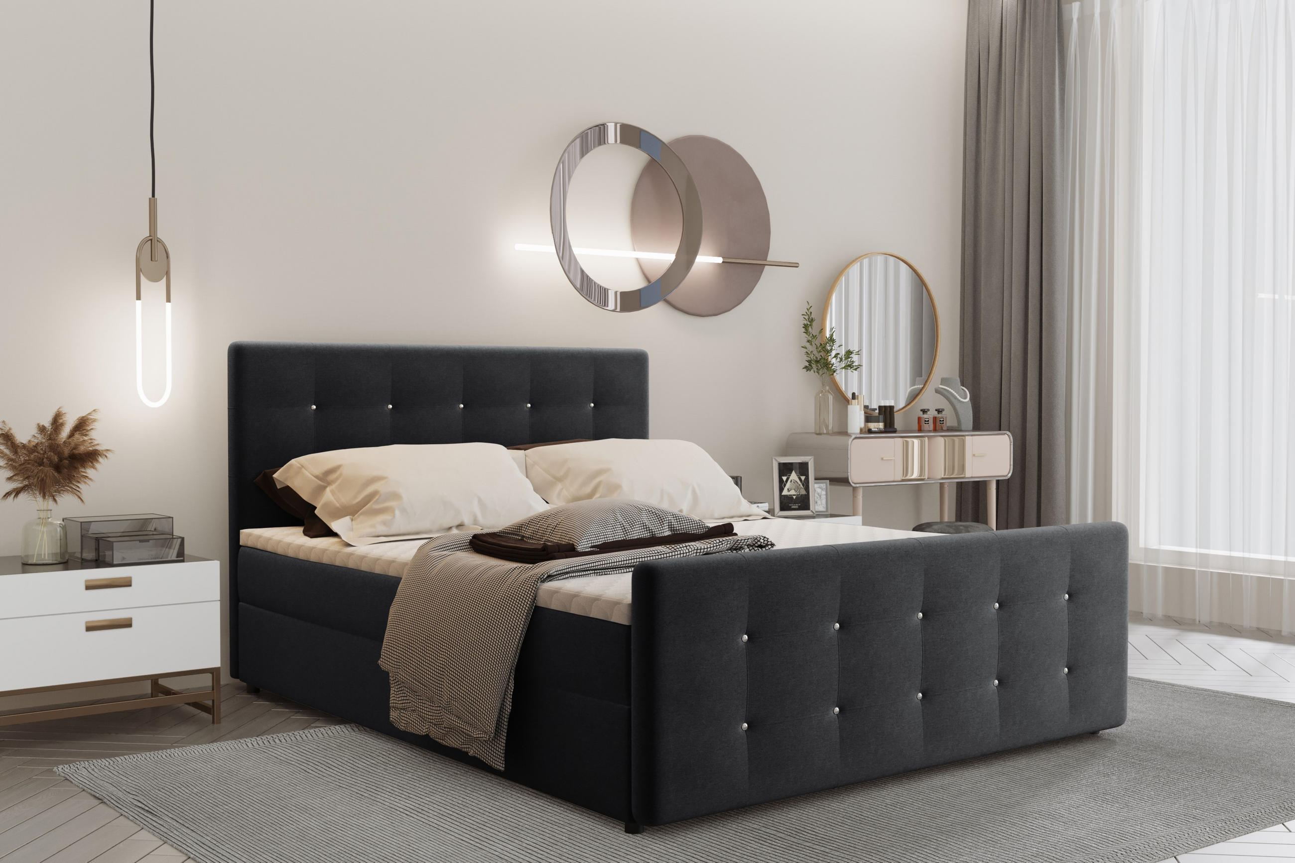 BOXBETT Mit Bettkasten Matratze Topper AMOR Schwarz 120x200 cm H2-Pocket - Schwarz, Holz/Holzwerkstoff (120/200cm) - Kaiser Möbel